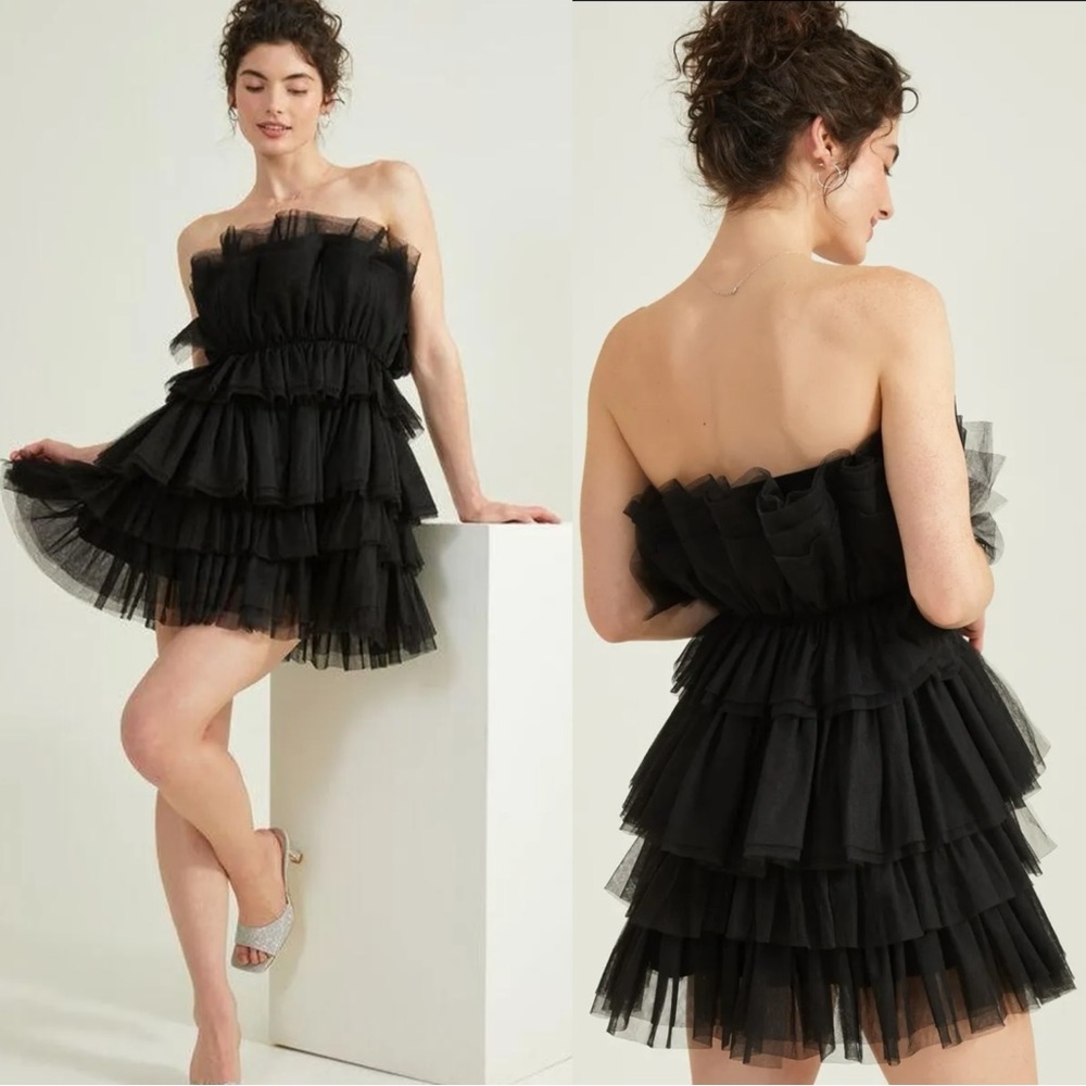 Altar'd State Daria Tulle Black Mini Dress Small Ballerina Fairy WhimsiGoth Punk - Picture 3 of 15